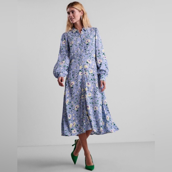 YAS Janey Midi Floral Print Shirt Dress - Picture 1 of 8